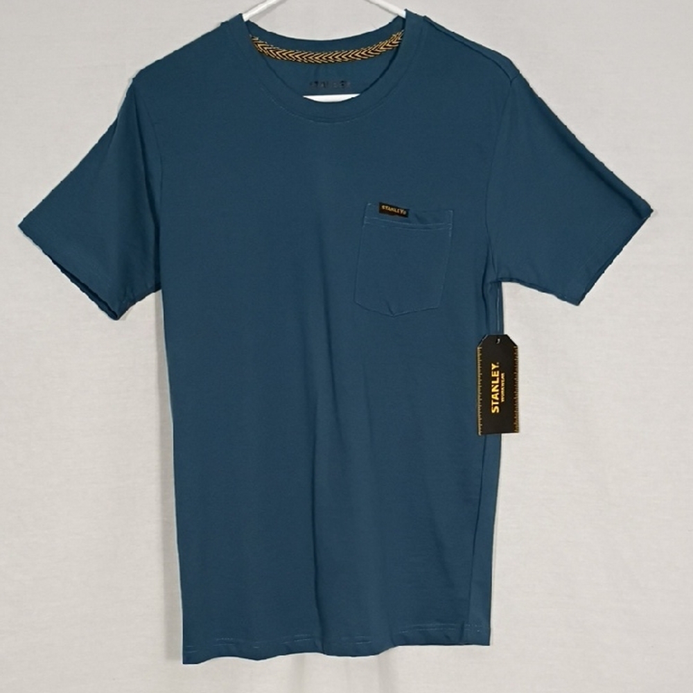 NWT Stanley Workwear Med Blue Short Sleeve Crew Pocket Tee Size Small Work